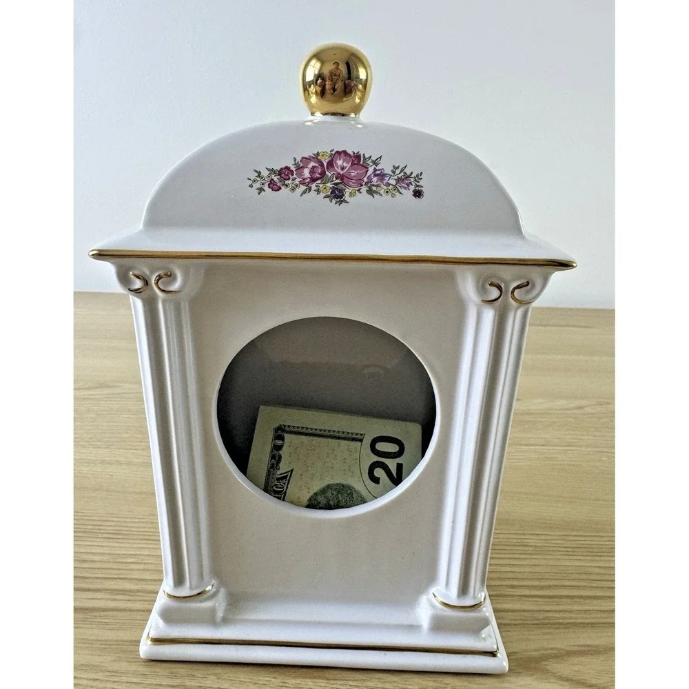 1993 PS Limited Edition Porcelain Mantel Clock Hidden Storage Floral Gold